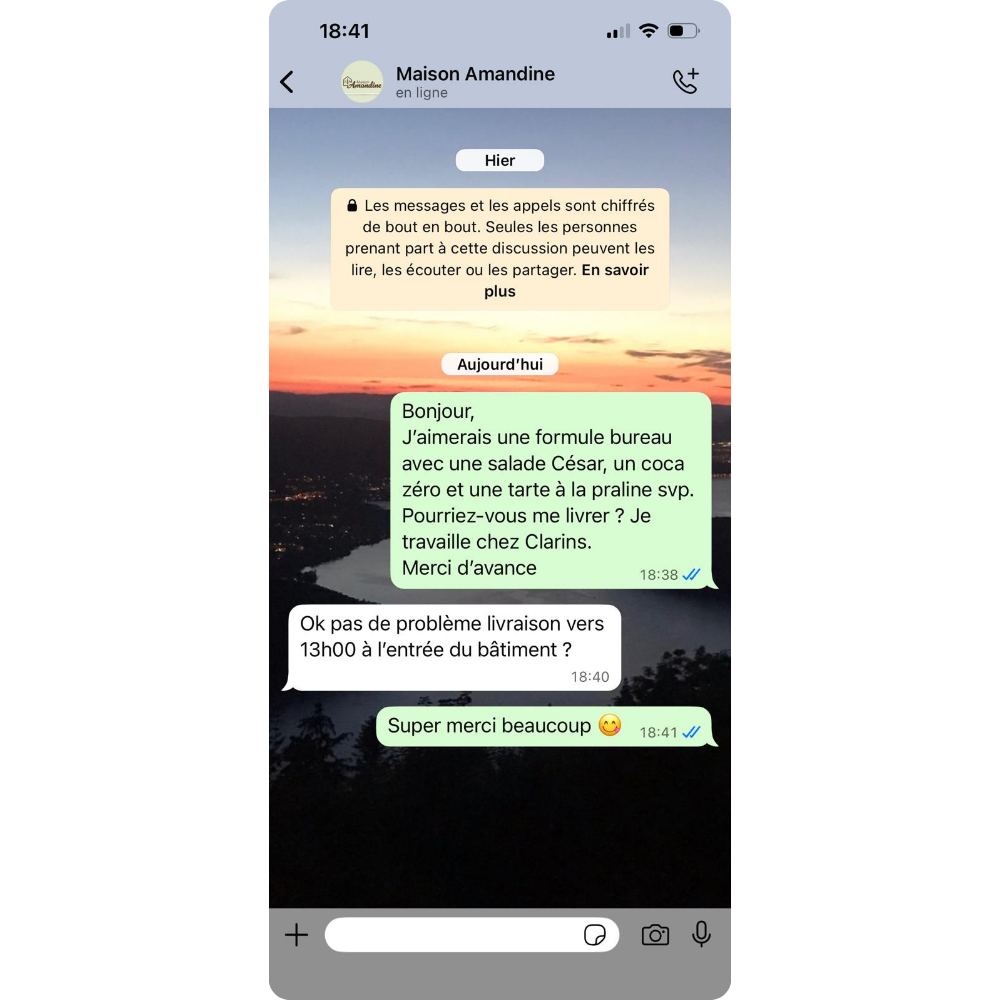 Exemple de commande d’une formule Bureau par WhatsApp